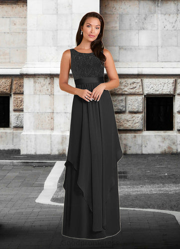 Kamora A-Line Lace Chiffon Floor-Length Dress HDOP0022652