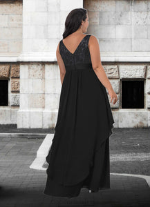 Kamora A-Line Lace Chiffon Floor-Length Dress HDOP0022652