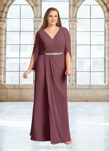 Karsyn A-Line V-Neck Pleated Chiffon Floor-Length Dress HDOP0022656