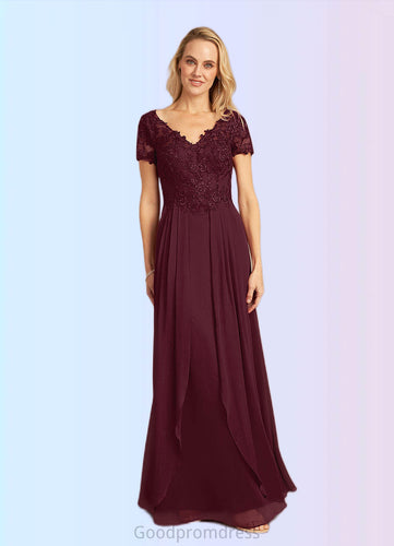 Lauren A-Line Lace Chiffon Floor-Length Dress HDOP0022662