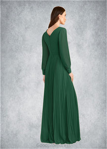 Vivien A-Line Pleated Chiffon Floor-Length Dress HDOP0022670