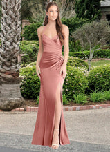 Load image into Gallery viewer, Leticia Mermaid Pleated Stretch Satin Floor-Length Dress Rosette HDOP0022716