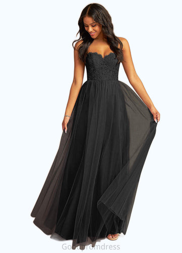 Ryleigh A-Line Sweetheart Neckline Tulle Floor-Length Dress black HDOP0022717