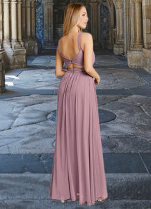 Maddison A-Line Convertible Mesh Floor-Length Dress dusty rose HDOP0022727