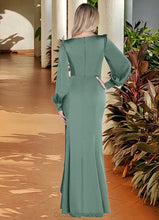 Load image into Gallery viewer, Macey Mermaid Long Sleeve Stretch Satin Floor-Length Dress Eucalyptus HDOP0022730