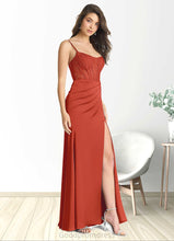 Load image into Gallery viewer, Vera Sheath Lace Stretch Satin Floor-Length Dress Rust HDOP0022732