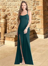 Load image into Gallery viewer, Kate Sheath Side Slit Stretch Satin Floor-Length Dress Pine HDOP0022734