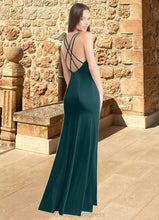 Load image into Gallery viewer, Kate Sheath Side Slit Stretch Satin Floor-Length Dress Pine HDOP0022734