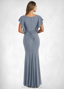 Kinsley A-Line Ruched Luxe Knit Floor-Length Dress dusty blue HDOP0022735