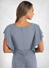 Load image into Gallery viewer, Kinsley A-Line Ruched Luxe Knit Floor-Length Dress dusty blue HDOP0022735