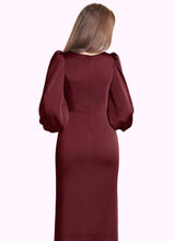 Load image into Gallery viewer, Adrianna Sheath Long Sleeve Stretch Satin Floor-Length Dress Cabernet HDOP0022738