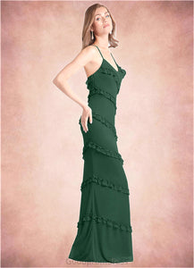 Abbey Mermaid Mesh Floor-Length Dress Dark Green HDOP0022739