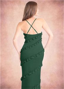 Abbey Mermaid Mesh Floor-Length Dress Dark Green HDOP0022739