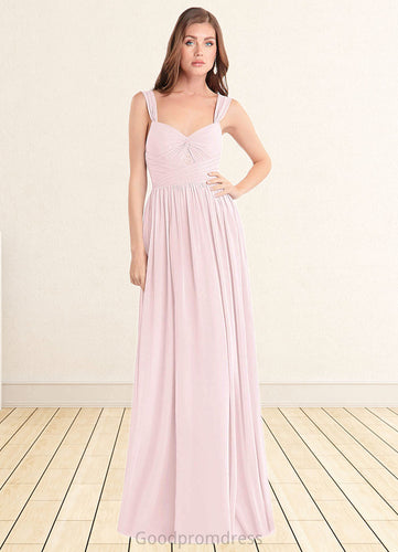 Kristen A-Line Lace Chiffon Floor-Length Dress Blushing Pink HDOP0022740