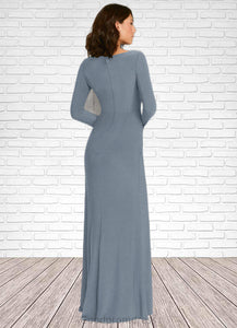 Diya Sheath Long Sleeve Luxe Knit Floor-Length Dress dusty blue HDOP0022741