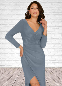 Diya Sheath Long Sleeve Luxe Knit Floor-Length Dress dusty blue HDOP0022741