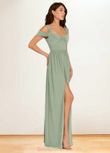 Mavis A-Line Pleated Luxe Knit Floor-Length Dress Agave HDOP0022742
