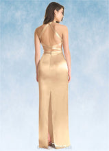 Load image into Gallery viewer, Brooklyn Sheath High Neck Metallic Satin Floor-Length Dress Gold HDOP0022748