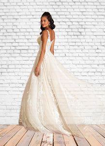Diya A-Line V-Neck Sequins Tulle Cathedral Train Dress Diamond White/Champagne HDOP0022751