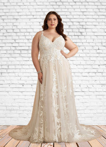 Diya A-Line V-Neck Sequins Tulle Cathedral Train Dress Diamond White/Champagne HDOP0022751