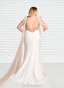Areli Mermaid Stretch Crepe Chapel Train Dress Diamond White/Nude HDOP0022752