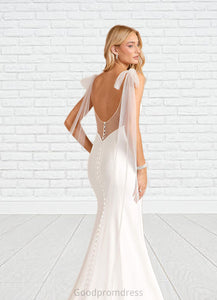 Areli Mermaid Stretch Crepe Chapel Train Dress Diamond White/Nude HDOP0022752