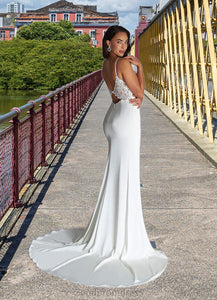 Kaia Mermaid Sweetheart Sequins Crepe Back Satin Chapel Train Dress Diamond White HDOP0022755
