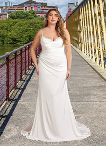 Kaia Mermaid Sweetheart Sequins Crepe Back Satin Chapel Train Dress Diamond White HDOP0022755