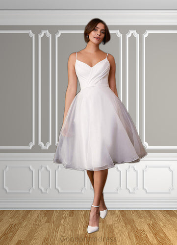 Amiya A-Line V-Neck Pleated Stretch Crepe Knee-Length Dress Diamond White HDOP0022756