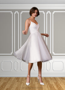 Amiya A-Line V-Neck Pleated Stretch Crepe Knee-Length Dress Diamond White HDOP0022756