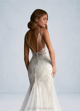 Load image into Gallery viewer, Campbell Mermaid V-Neck Sequins Tulle Cathedral Train Dress Diamond White/Champagne HDOP0022760