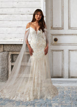 Load image into Gallery viewer, Sally Mermaid V-Neck Sequins Tulle Cathedral Train Dress Diamond White/Champagne HDOP0022765