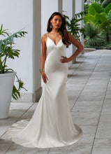 Load image into Gallery viewer, Eileen Mermaid Lace Stretch Satin Chapel Train Dress Diamond White HDOP0022766