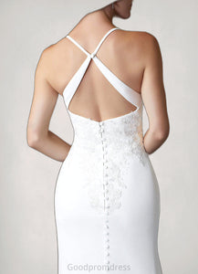 Rosa Mermaid Lace Stretch Crepe Chapel Train Dress Diamond White HDOP0022771