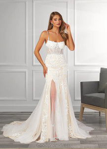 Viola Mermaid Sequins Tulle Cathedral Train Dress Diamond White/Champagne HDOP0022777
