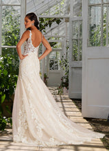 Load image into Gallery viewer, Alyssa Mermaid Sequins Tulle Cathedral Train Dress Diamond White/Champagne HDOP0022778