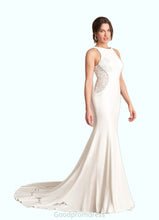 Load image into Gallery viewer, Kailee Mermaid Lace Stretch Crepe Cathedral Train Dress Diamond White HDOP0022781
