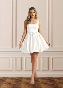 Valerie A-Line Satin Mini Dress with Pockets Diamond White HDOP0022783