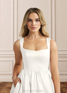 Valerie A-Line Satin Mini Dress with Pockets Diamond White HDOP0022783