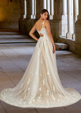 Load image into Gallery viewer, Precious A-Line Lace Tulle Cathedral Train Dress Diamond White/Nude HDOP0022784