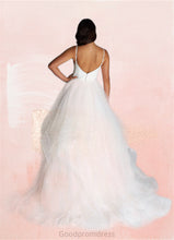 Load image into Gallery viewer, Ashtyn Ball-Gown Ruched Satin Sweep Train Dress Diamond White HDOP0022785