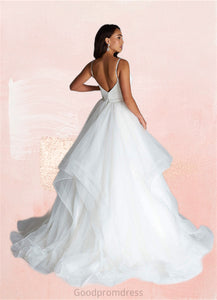 Ashtyn Ball-Gown Ruched Satin Sweep Train Dress Diamond White HDOP0022785