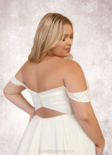 Load image into Gallery viewer, Brielle A-Line Off the Shoulder Crepe Back Satin Chapel Train Dress Diamond White HDOP0022787