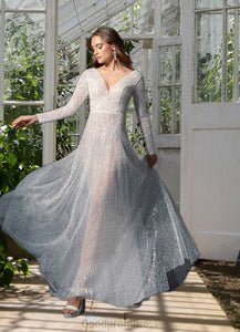 Abby A-Line Sequins Court Train Dress Diamond White/Nude HDOP0022788