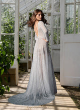 Load image into Gallery viewer, Abby A-Line Sequins Court Train Dress Diamond White/Nude HDOP0022788