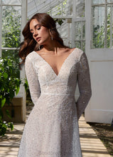 Load image into Gallery viewer, Abby A-Line Sequins Court Train Dress Diamond White/Nude HDOP0022788