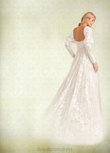Load image into Gallery viewer, Kaley A-Line Lace Tulle Cathedral Train Dress Diamond White/Champagne HDOP0022789
