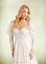 Load image into Gallery viewer, Kaley A-Line Lace Tulle Cathedral Train Dress Diamond White/Champagne HDOP0022789