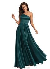 Load image into Gallery viewer, Valentina A-line One Shoulder Floor-Length Satin Prom Dresses With Rhinestone HDOP0020905