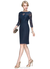 Load image into Gallery viewer, Nataly Sheath/Column Scoop Knee-Length Chiffon Lace Cocktail Dress With Ruffle HDOP0020922